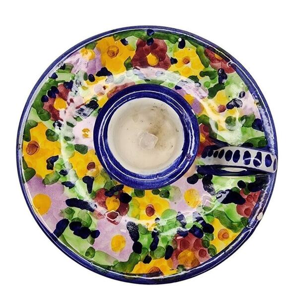 Home Accents Candle Holders, Portuguese Hand Painted Ceramic Candlestick Tray - Picture 5 of 8